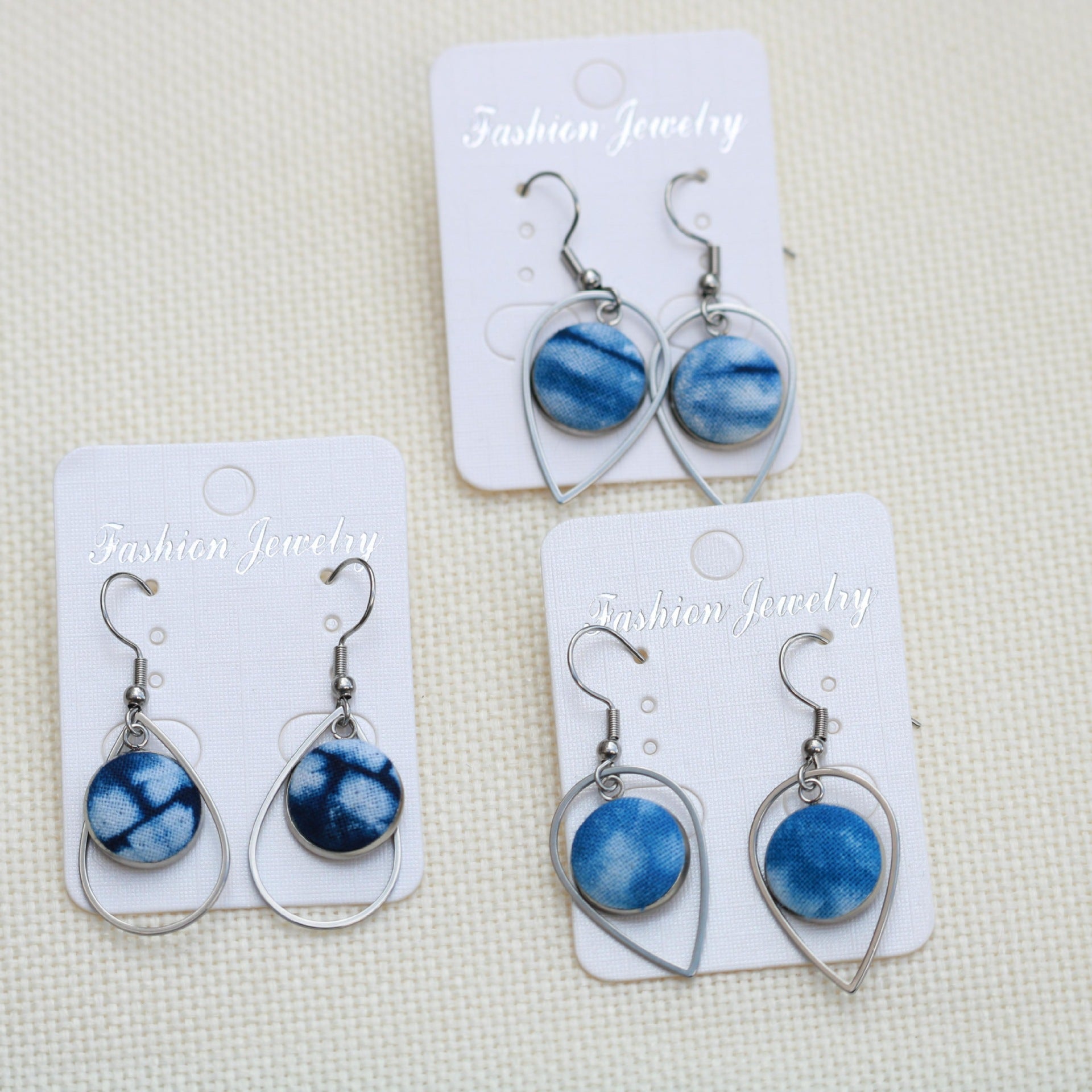 Wholesale Ethnic Style Earrings Tie-Dye Blue Dye Batik Hand-Woven Fabric Buckle Earrings Earrings