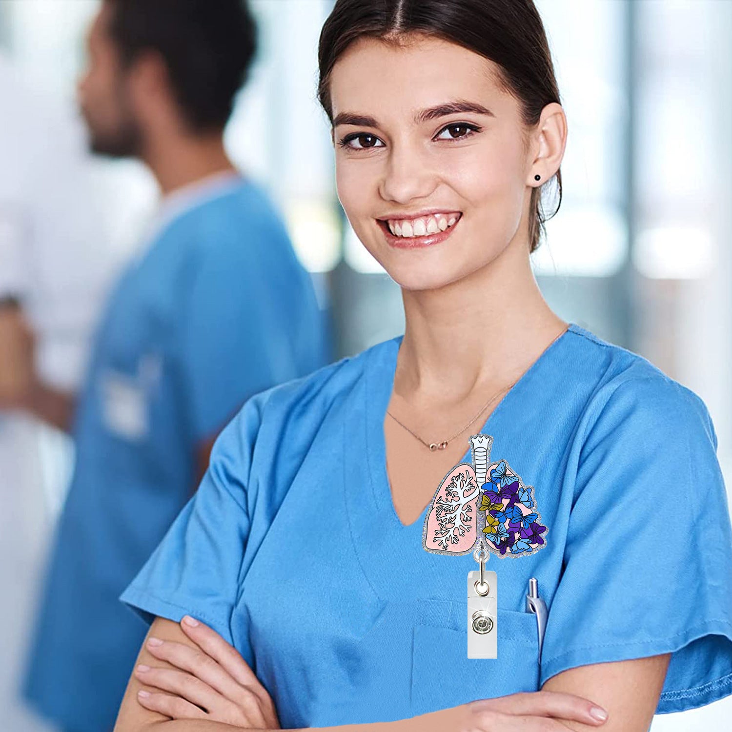 Wholesale Acrylic medical retractable badge scroll easy pull buckle