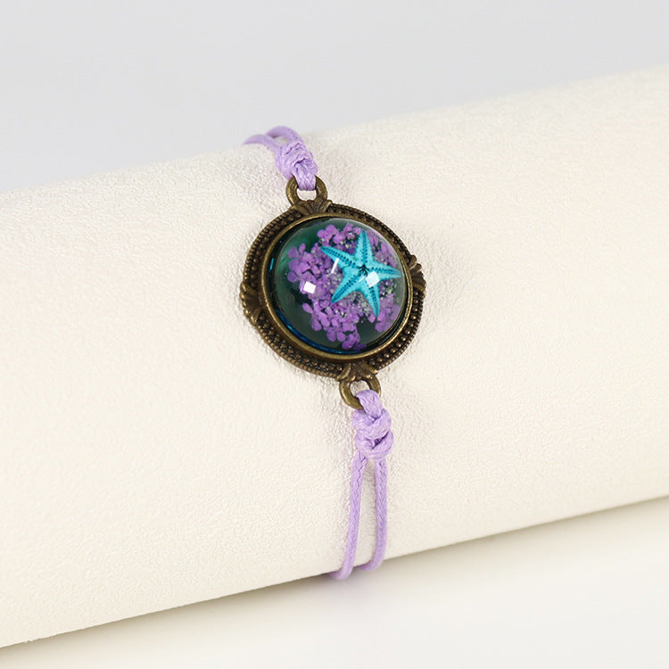 Wholesale 12pcs Wax Rope Vintage Starfish Natural Resin Bracelet