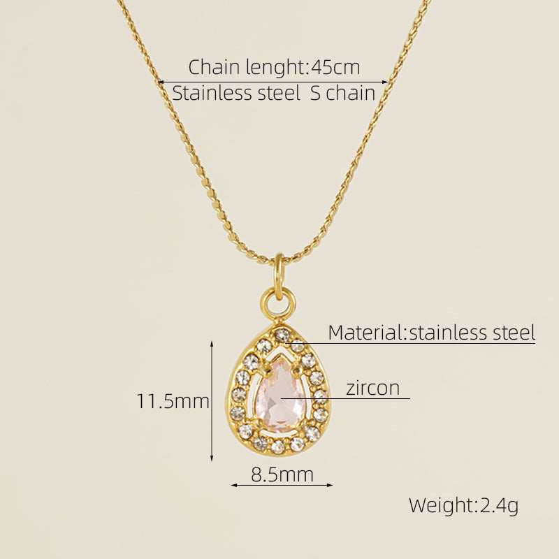 Wholesale Water drop zircon necklace female 18K stainless steel pendant clavicle chain
