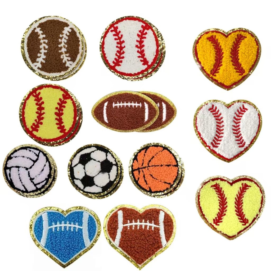 Wholesale Gold Edge Embroidery Patch Sports Ball Motif Rugby Baseball Basketball Volleyball Soccer Hot Melt Applique For Coat Party Home Decor