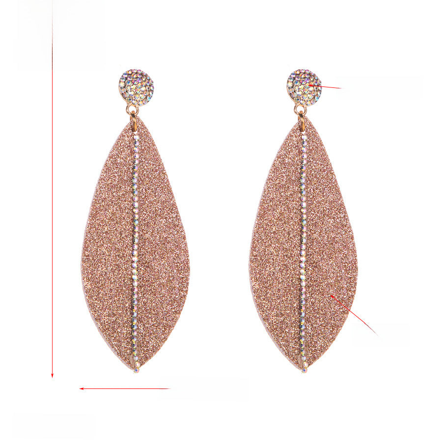 Wholesale Leather earrings with diamond leaf-shaped exaggerated earrings