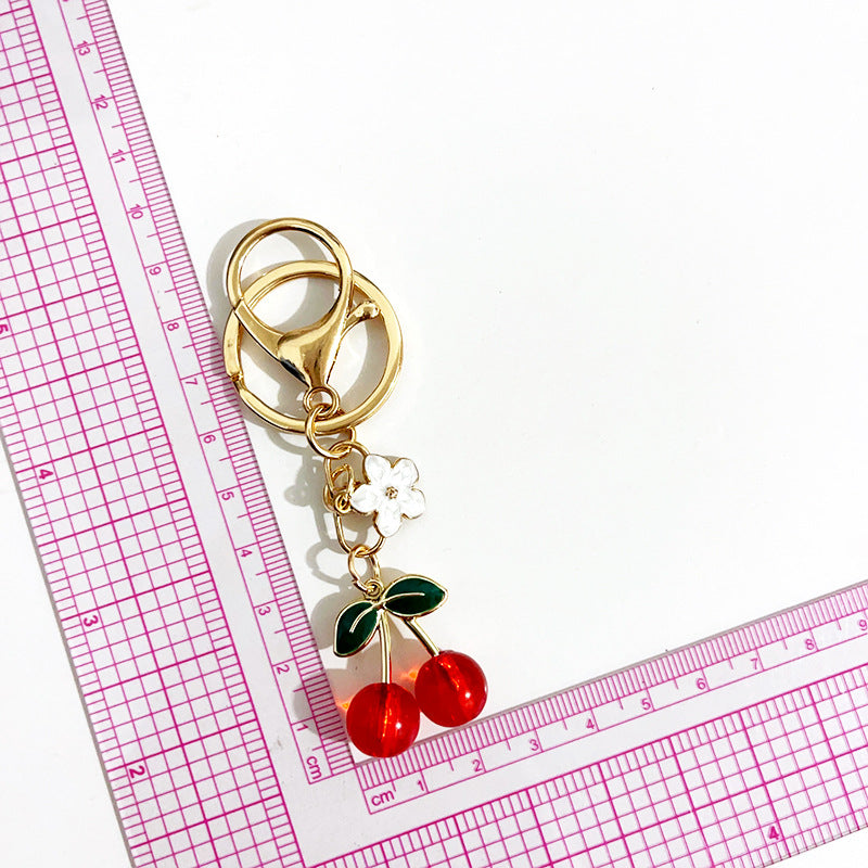 Wholesale Red cherry pendant fruit key metal keychain