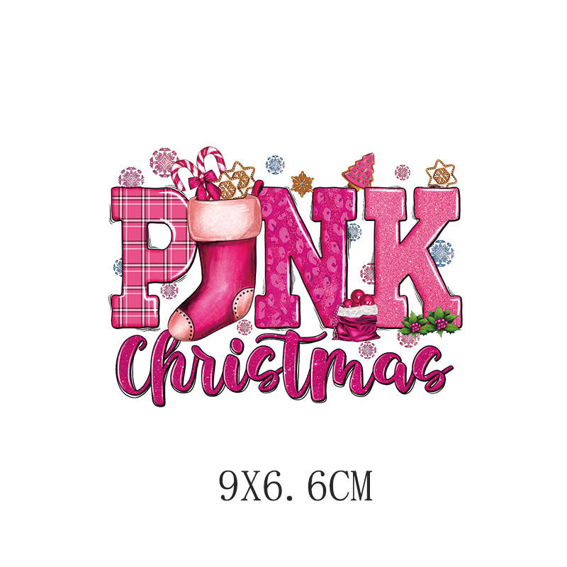 Wholesale 5pcs/pack Pink Christmas Heat Transfer Printing UV DTF Ready to Press Transfers Wraps