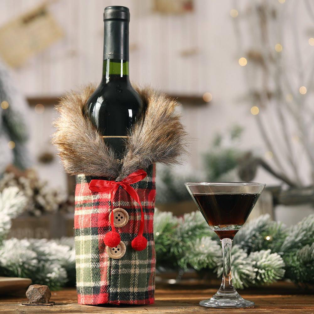 Wholesale Christmas Cloth Stripe Plaid Skirt Wine Bottle Cover