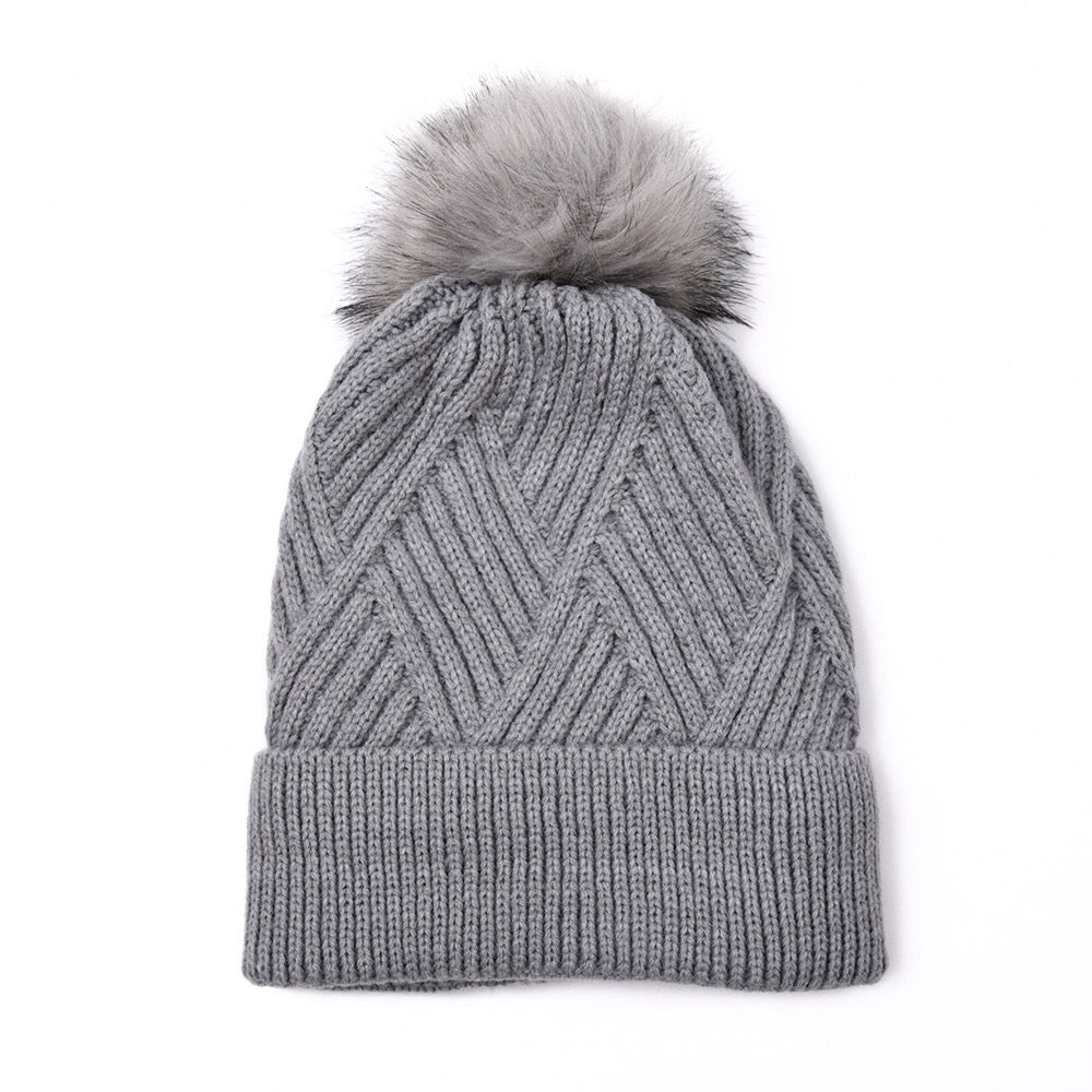 Wholesale Solid Color Knitted Hat Warm Plus Velvet Diamond Plaid Knitted Beanie