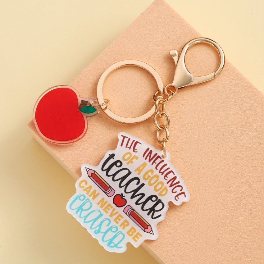 Wholesale Acrylic Apple Alphabet Teacher' s Day Keychain