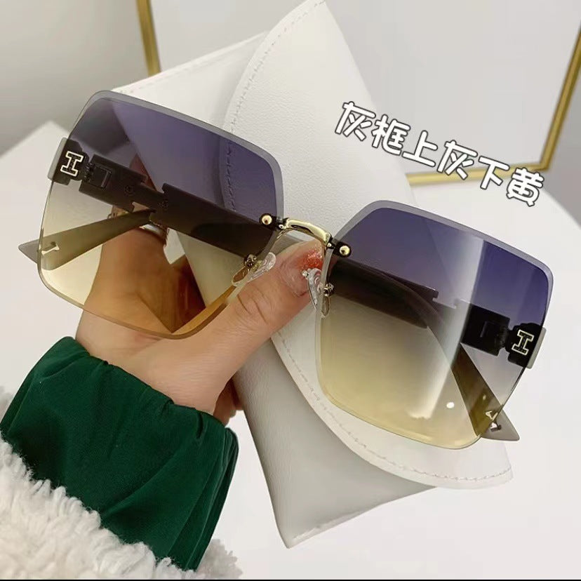 Wholesale Frameless Trimmed Large Frame Gradient Lens Sunglasses