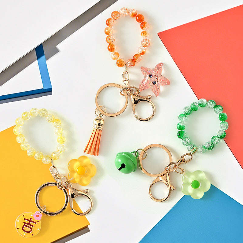 Wholesale Colored crystal bead Wristlet Keychain