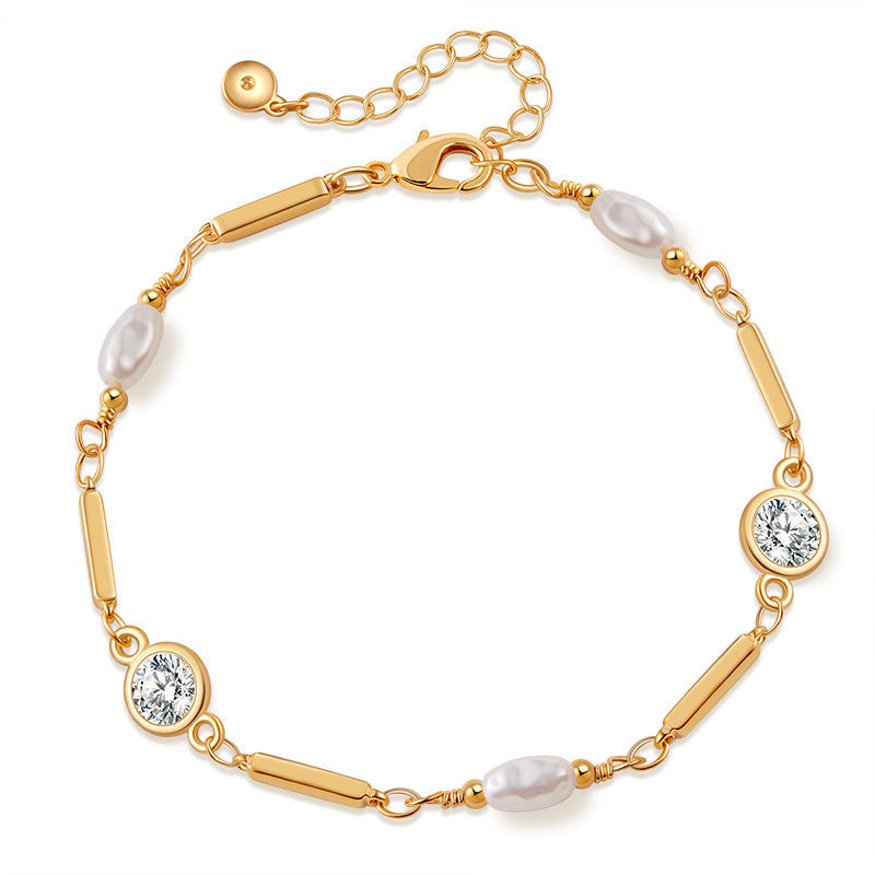 Wholesale Elegant Women S Pearl Zircon Bracelet 18K Gold Plated Copper Chic Jewelry Accessory For Party Wedding And Everyday Wear