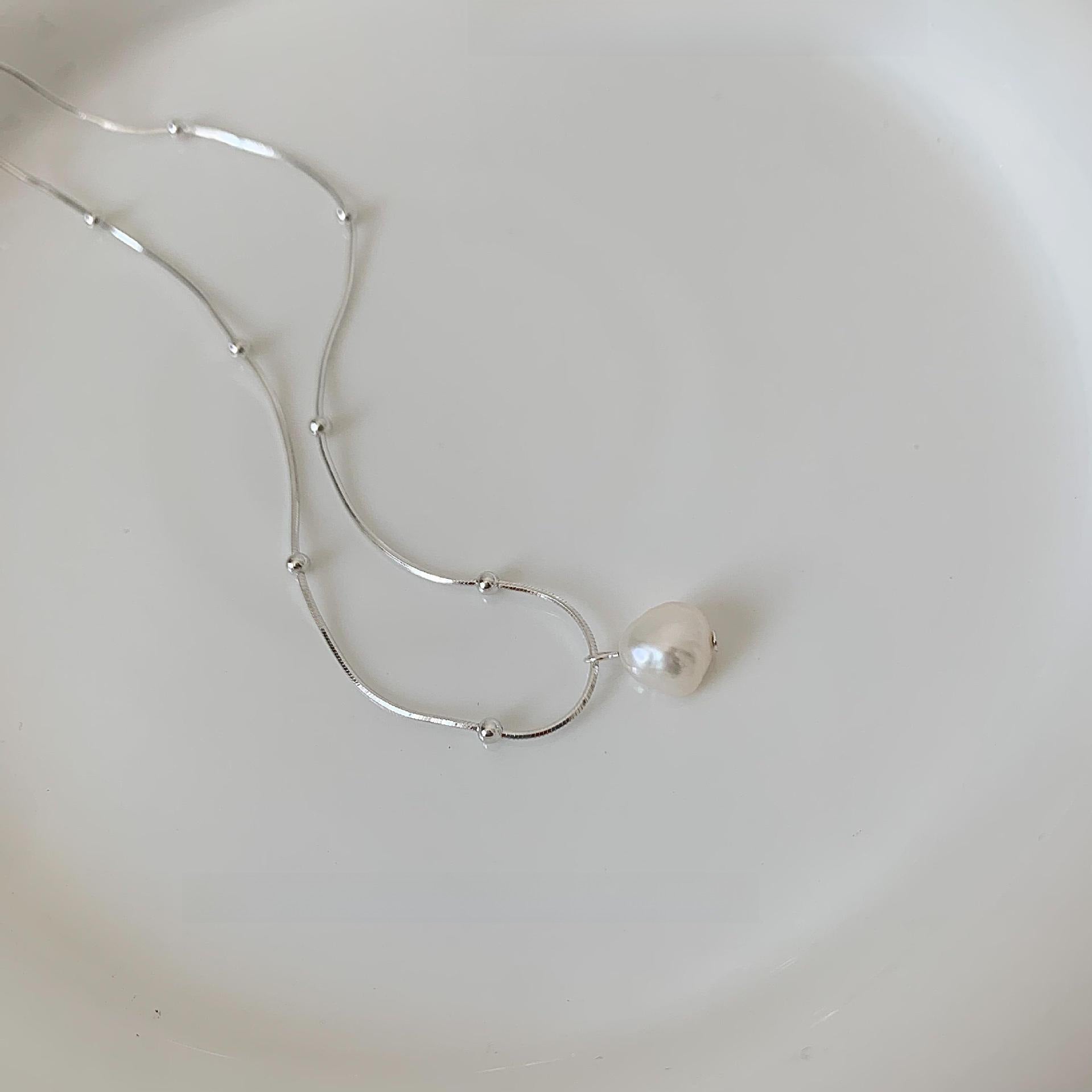 Wholesale Silver natural freshwater pearl necklace clavicle chain