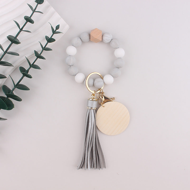 Wholesale Silicone Round Bead Leather Bracelet Wrist Keychain