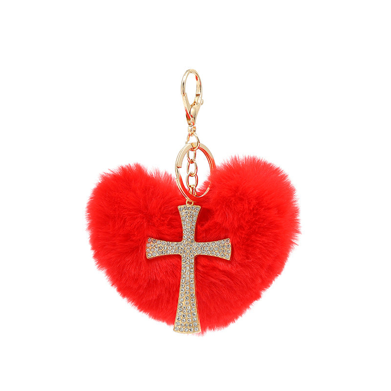 Wholesale Red Love Cross Plush Keychain