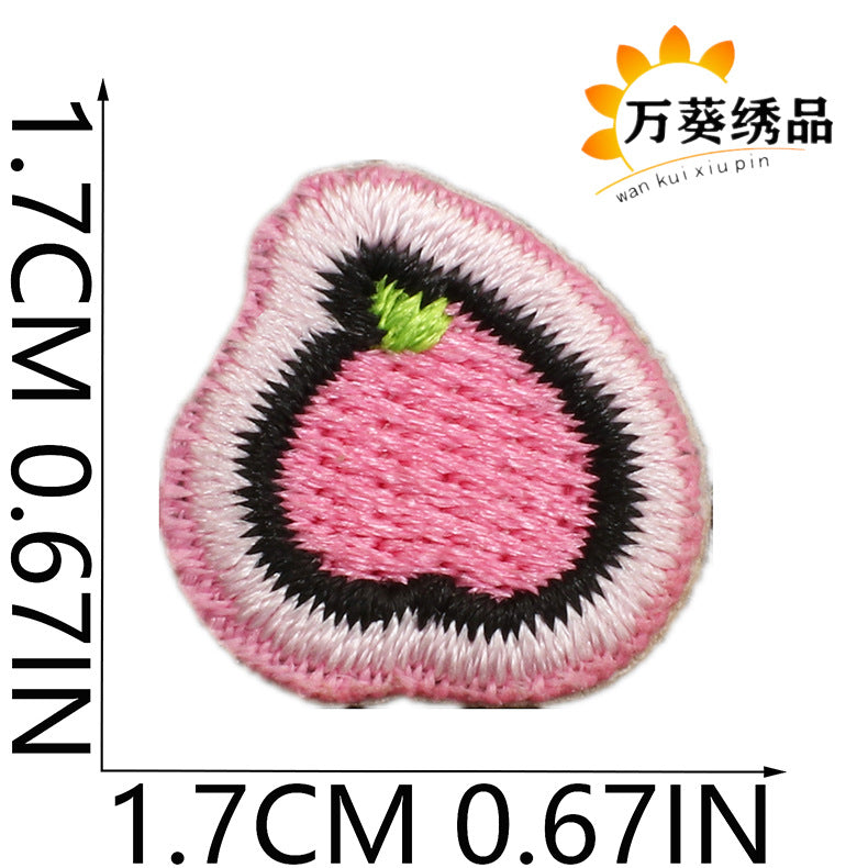 Wholesale Cute Heart Fruit Embroidered Patches Small Polyester Thread Sew On Clothing Appliques DIY Bag Charm Gift Accessory