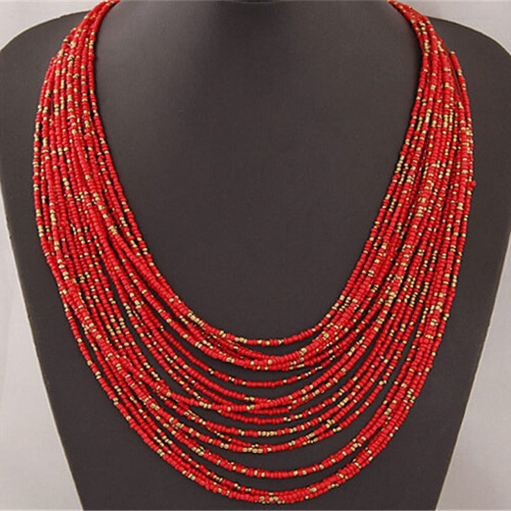 Wholesale 12pcs/pack Vintage Bohemian Multi-Layered Rice Bead Necklace