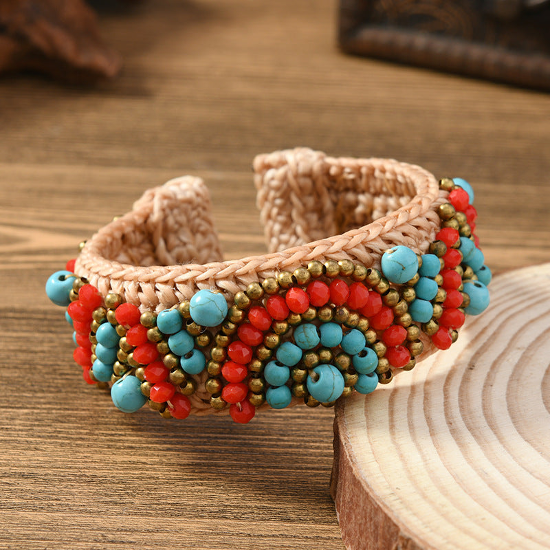 Wholesale Heavy weaving ethnic style natural stone bracelet Bohemian retro bracelet