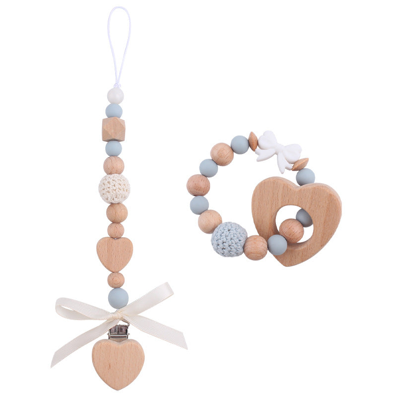 Wholesale Baby Handmade Bow Pacifier Chain Comfort Teether Bracelet Toy Two-piece Set