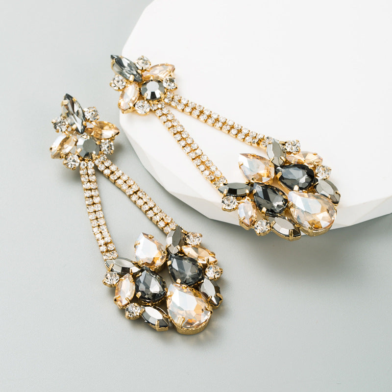 Wholesale Creative Coloured Rhinestone Long Earrings