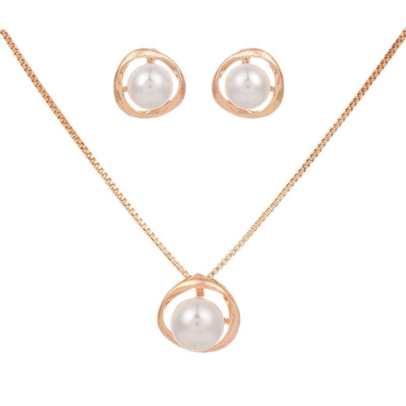 Wholesale Imitation pearl stud earrings necklace jewelry set