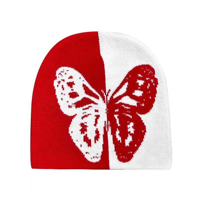 Wholesale Autumn and Winter Two-color Butterfly Warm Acrylic Knitted Beanie