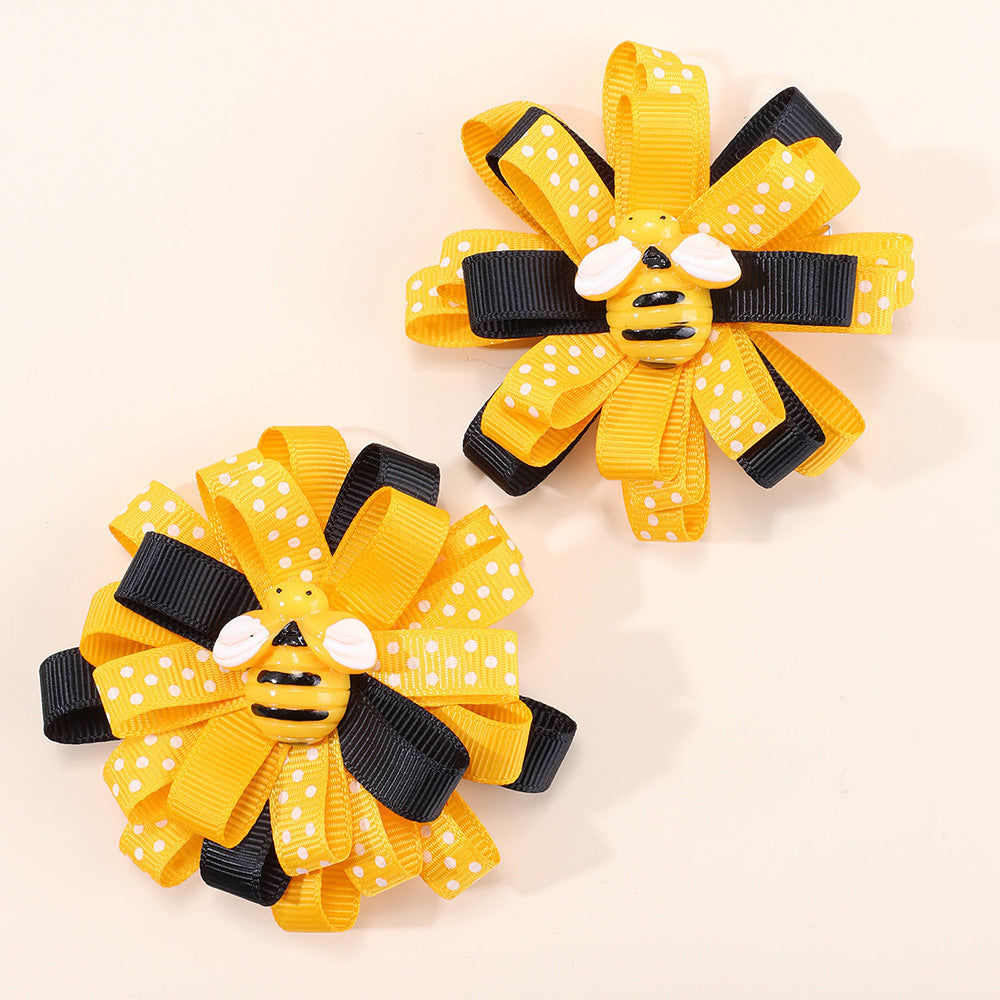 Wholesale 20pcs/pack children' s hair accessories all-match fresh hairpin cute bee ribbon bow hairpin