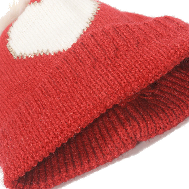Wholesale Autumn and Winter New Red Love Jacquard Knitted Hat Warm Children's Fur Ball Beanie
