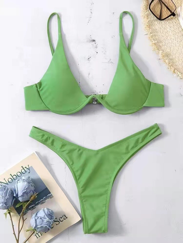 Wholesale sexy bikini split bikini steel bracket solid color swimsuit female