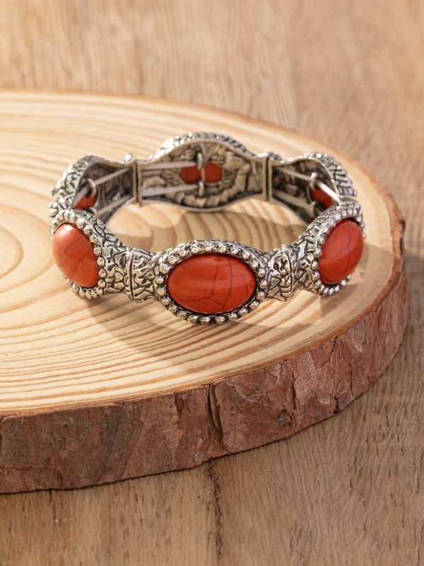 Wholesale Bohemian style new simple fashion oval pattern turquoise environmentally friendly bracelet