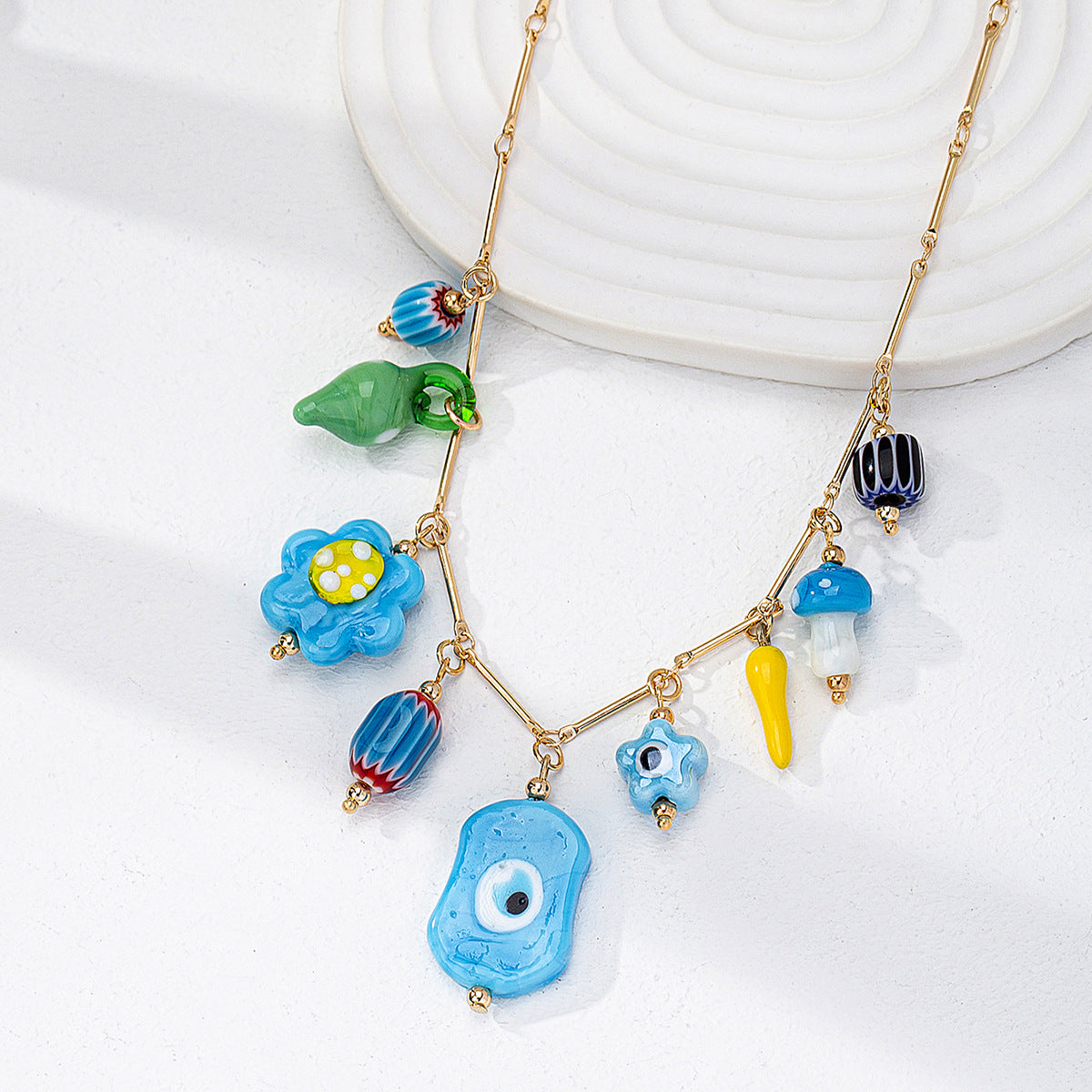 Wholesale Fruit Flower Ceramic Cross Multi Pendant Necklace