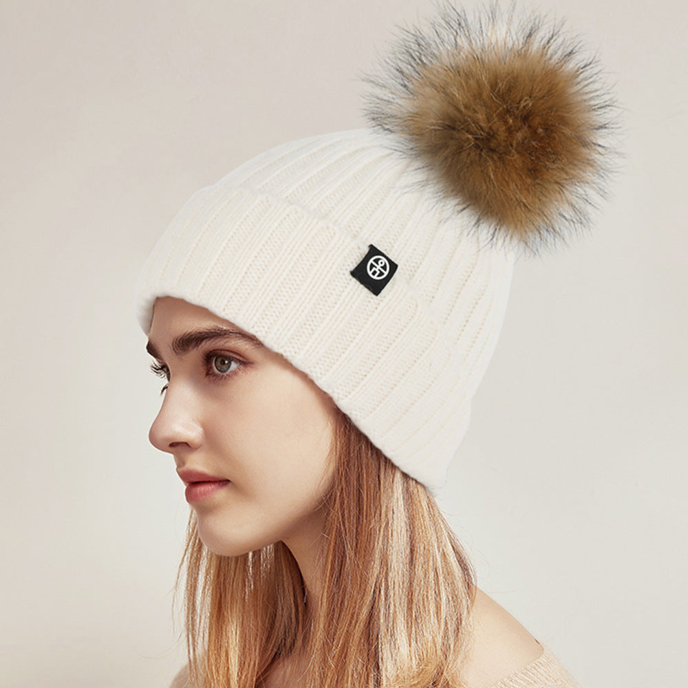 Wholesale Solid Color Wool Ball Knitted Hat Winter Woolen Hat
