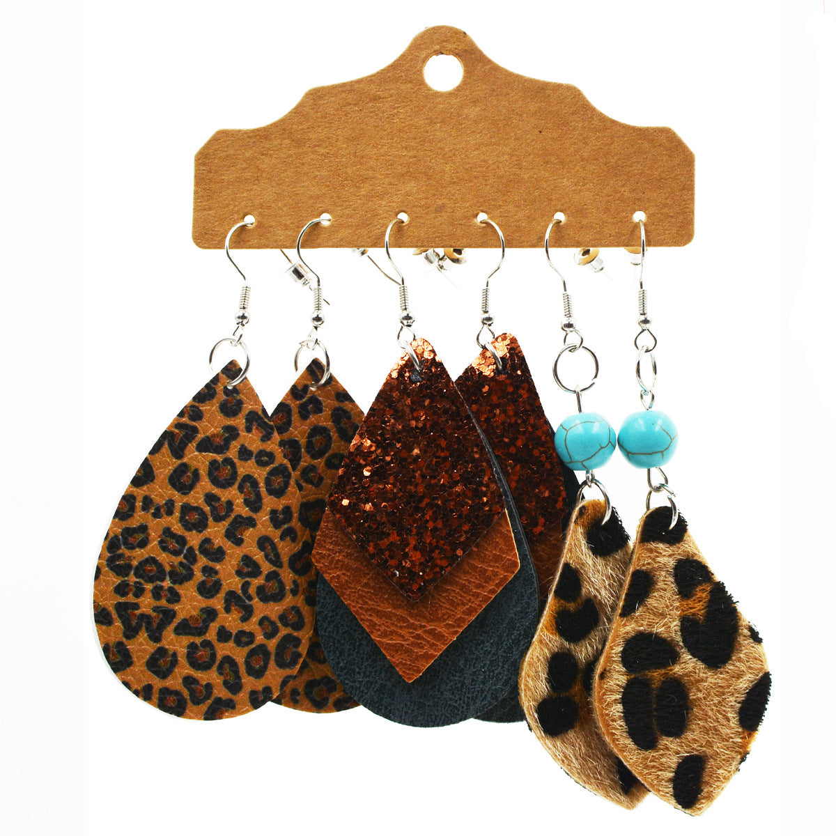 Wholesale Multi-layered Leather Earrings Symmetrical Love Earrings