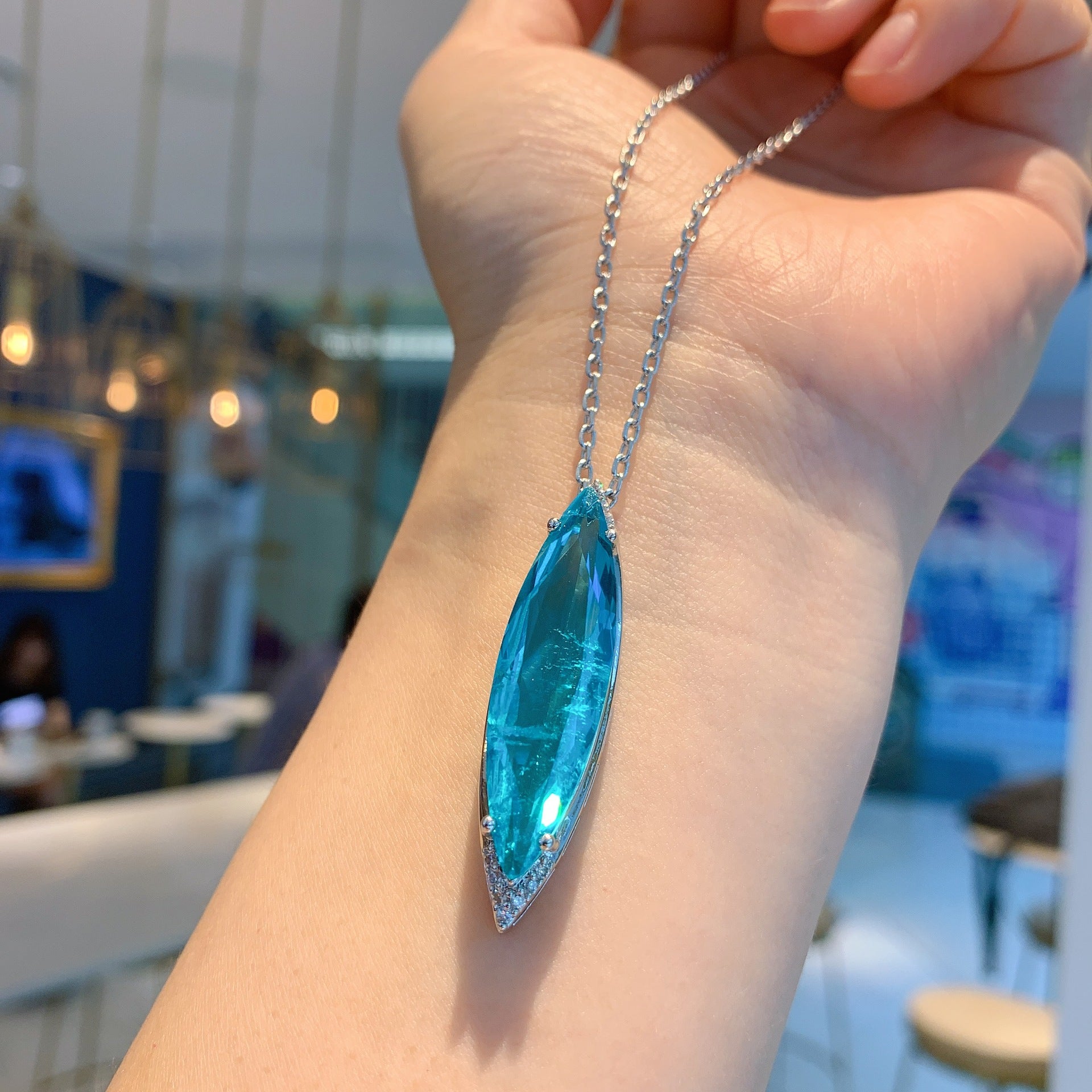 Wholesale Blue Simulated Paraiba Earrings Necklace Jewelry Set