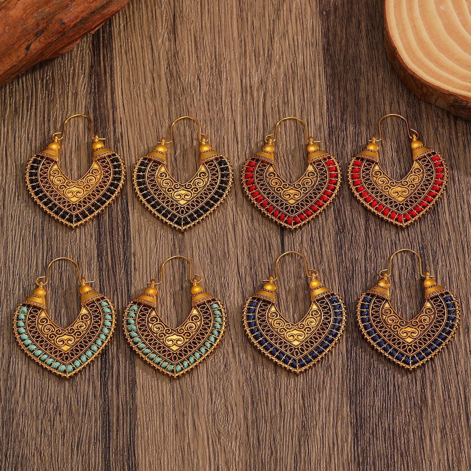 Wholesale Antique Gold Bohemian Hollow Carved Earrings For Women Trendy Gift Boutique Resale Fashion Accessory