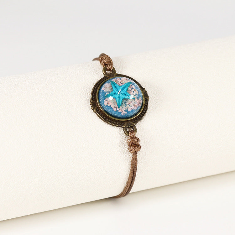 Wholesale 12pcs Wax Rope Vintage Starfish Natural Resin Bracelet