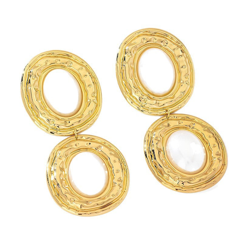 Wholesale Trendy Alloy Electroplated Oval Pearl Earrings For Women Statement Geometric Design Fashion Jewelry Gift Boutique Resale