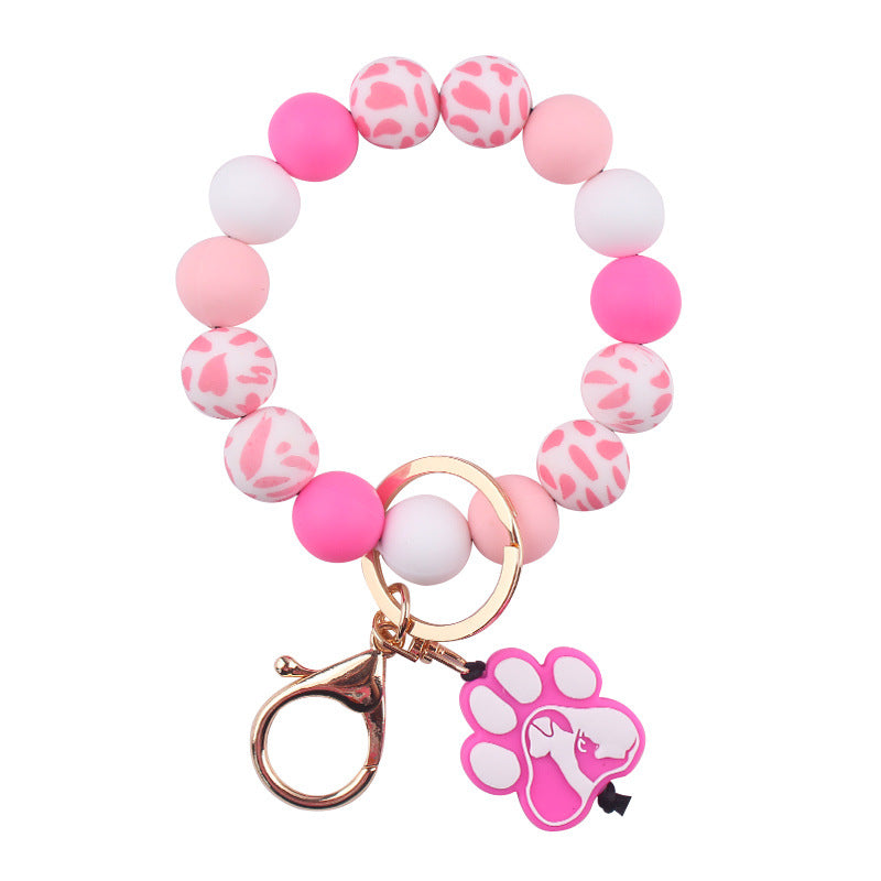 Wholesale Korean Style Cartoon Dog Paw Silicone Bead Keychain DIY Bracelet Key Ring Fashion Accessory