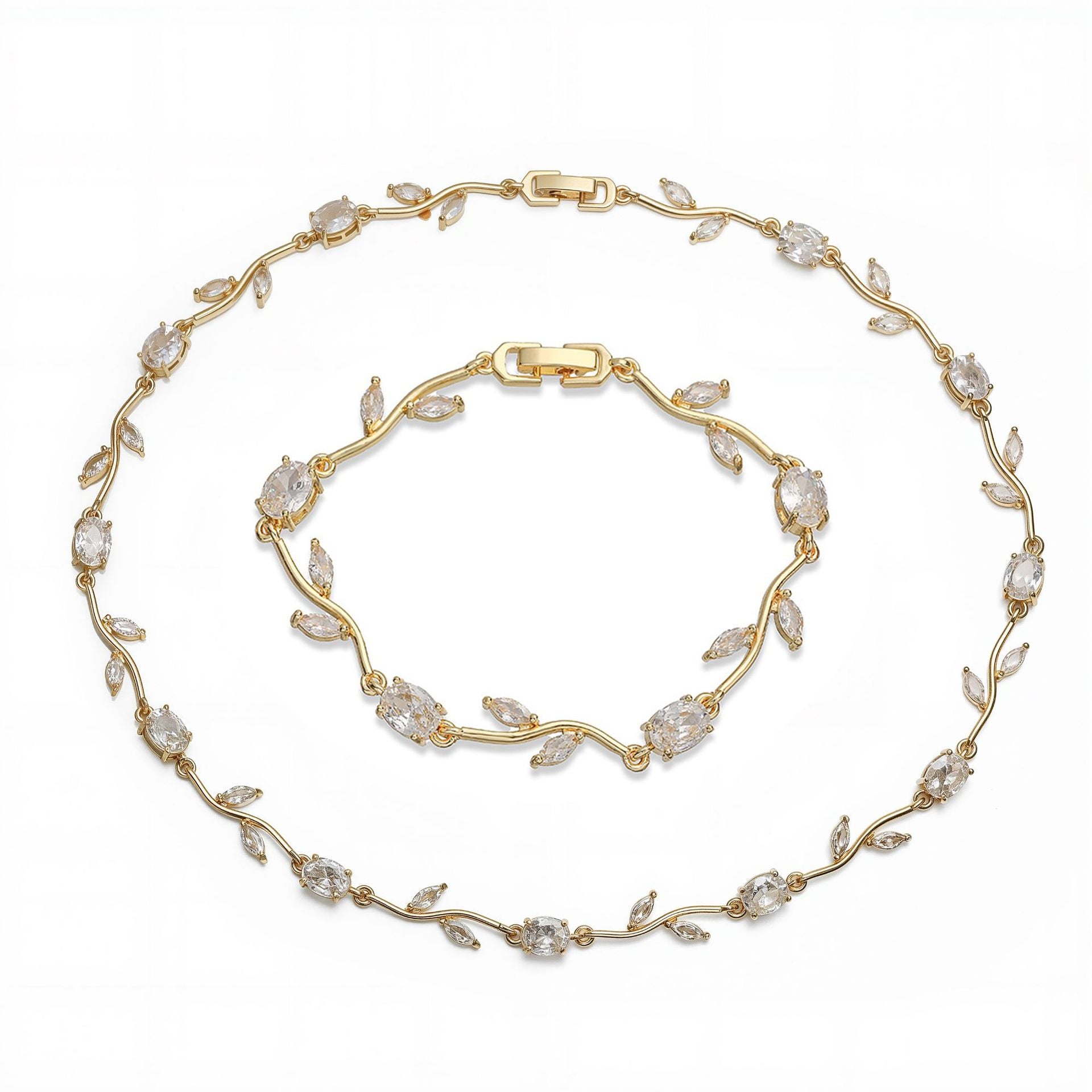 Wholesale Luxury Copper Inlaid Colored Diamond Bracelet Necklace Set