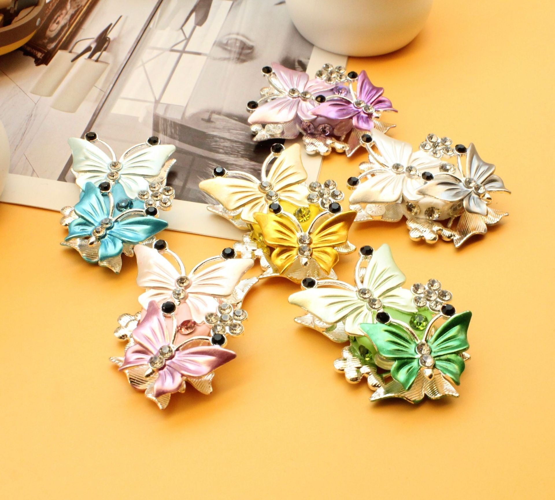 Wholesale Multicolor Double-Sided Rhinestone Butterfly Straight Hole Bead