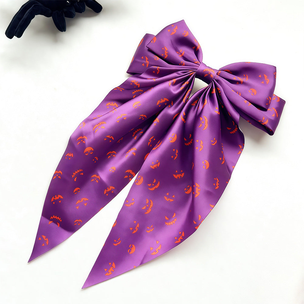 Wholesale  Hair Accessories Ghost  Web Ribbon Spring Clip Pumpkin Head Print