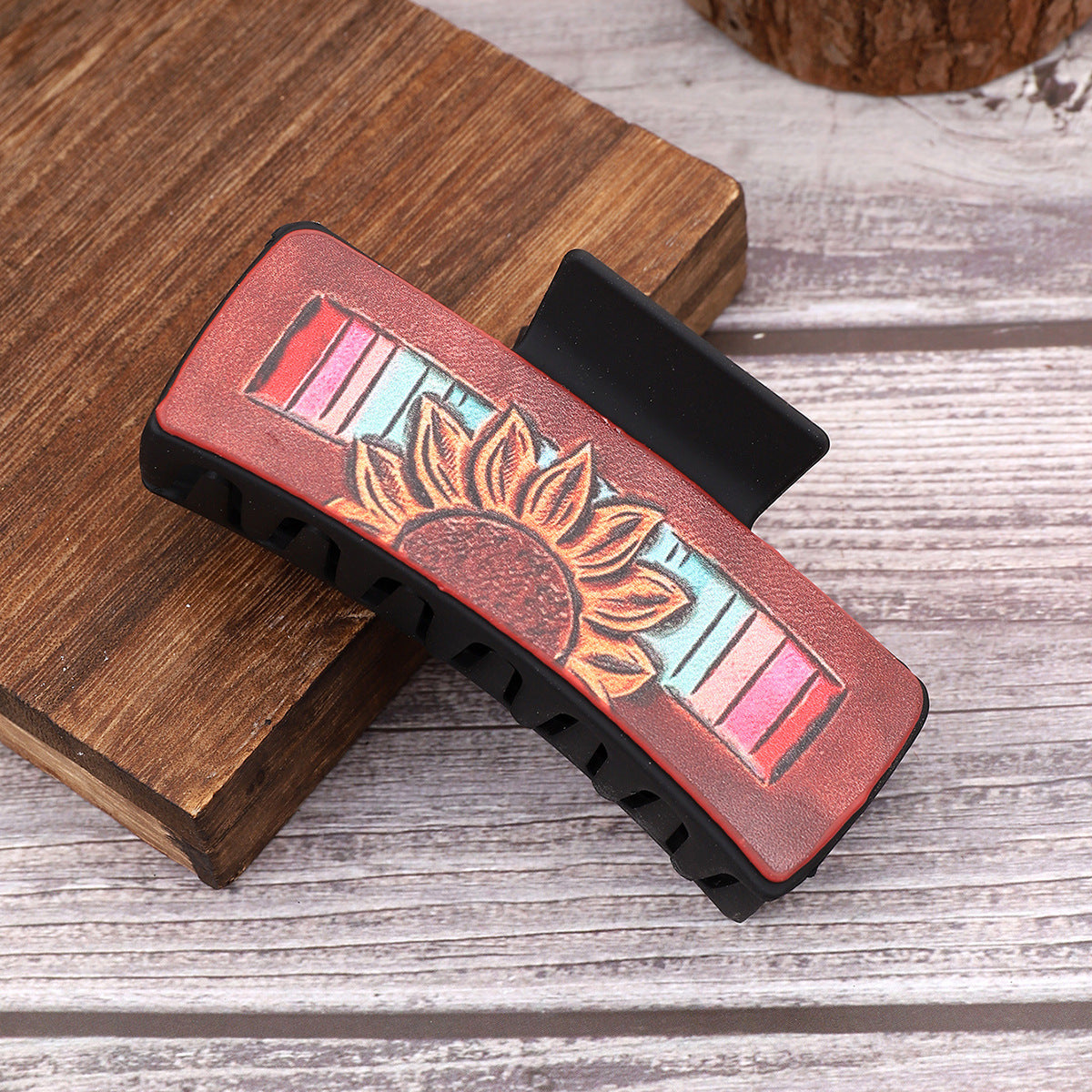 Wholesale Western Wind Denim Wind Sunflower Leather Hairpin Women's Shark Clip Grab Clip