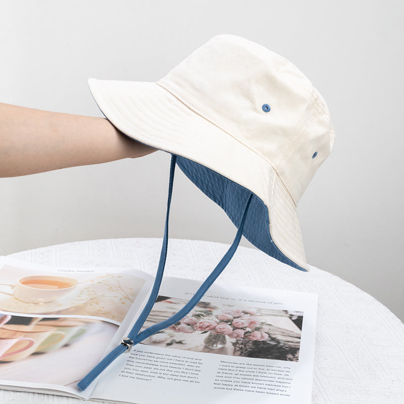 Wholesale Contrast Color Windproof Rope Solid Color Bucket Hat