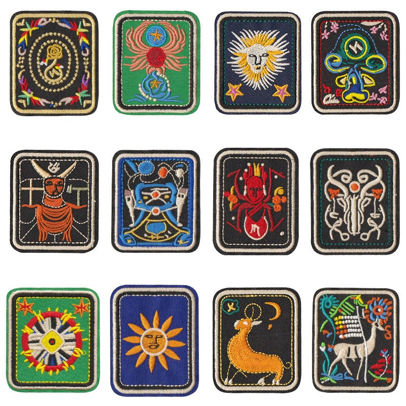 Wholesale Folk Art Totem Sun Contion Embroidered Patches Set Of 12 Iron On Badges For Coats And DIY Accessory