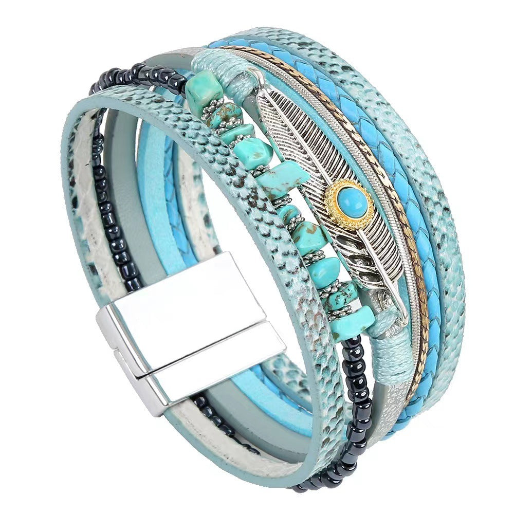 Wholesale Vintage Ethnic Style Woven Turquoise Multi-layered Bohemian Bracelet
