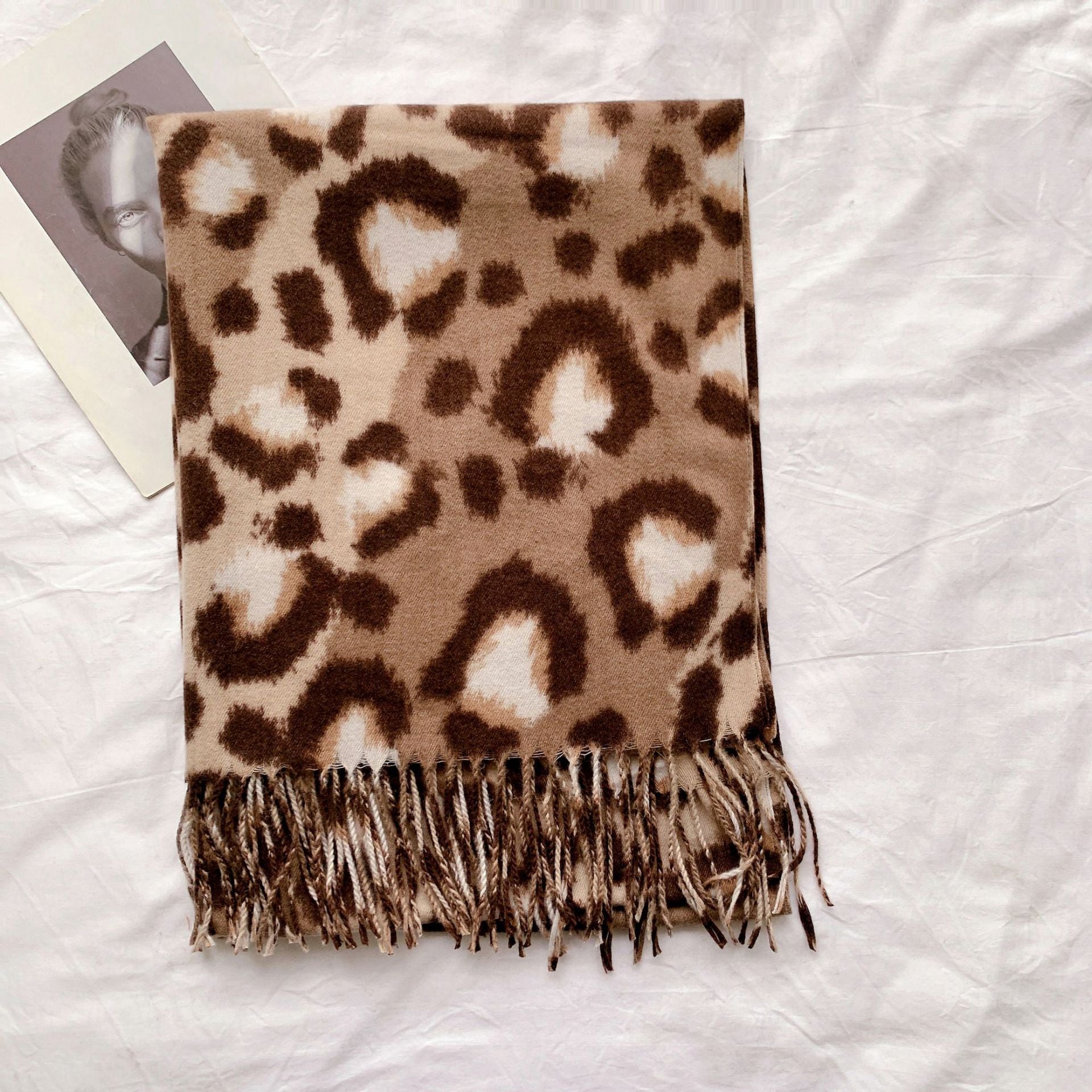 Wholesale Autumn and Winter Tassel Bright Color Splicing Leopard Print Imitation Cashmere Scarf