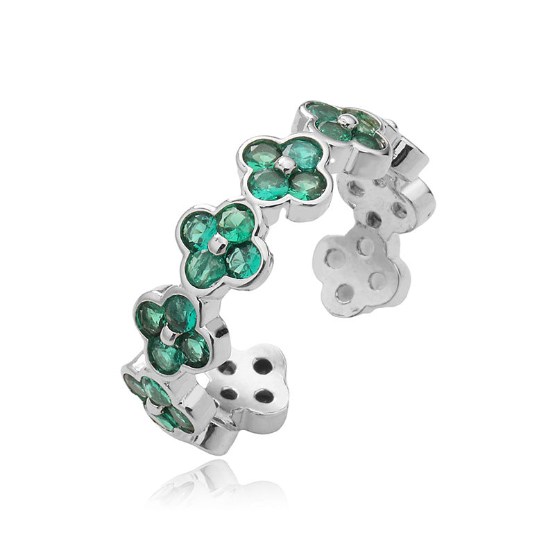 Wholesale Luxury Four-leaf Clover Opening Adjustable Ring