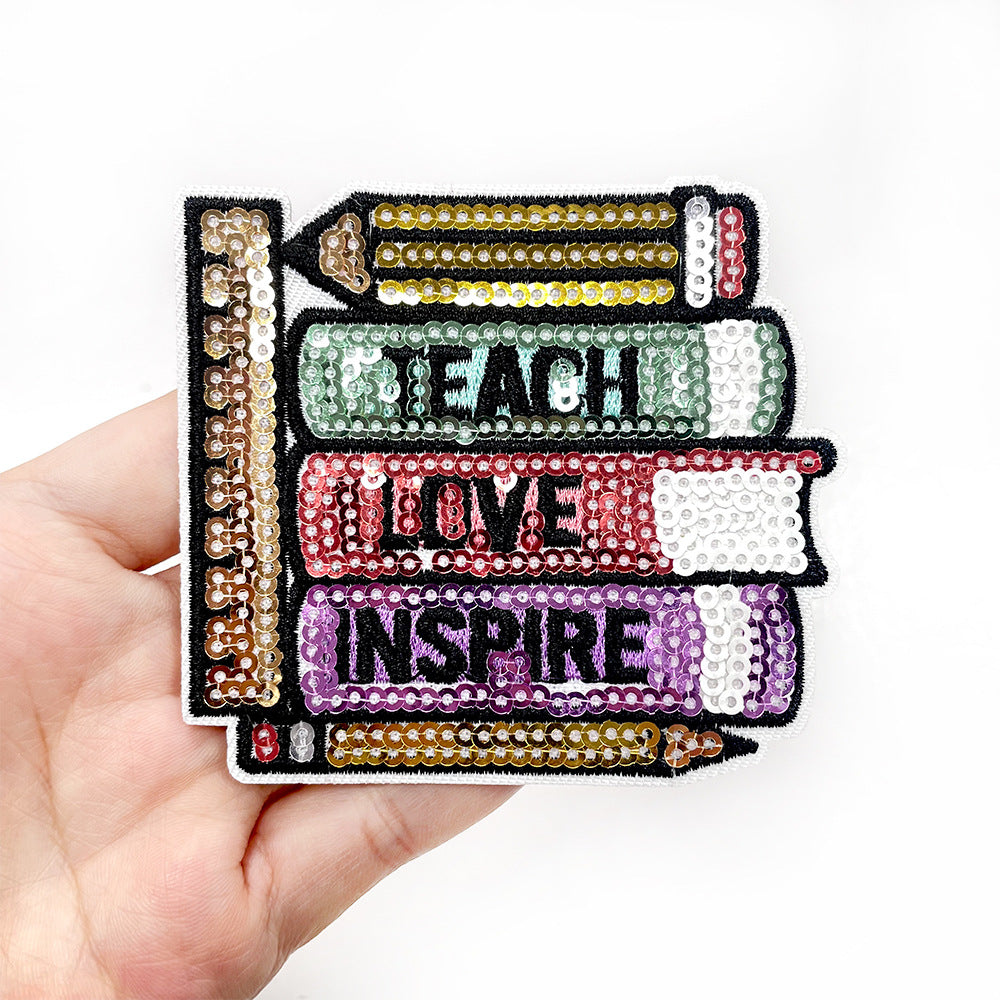Wholesale Teacher S Day Owl Book Sequin Patch Iron On For Coat Gift