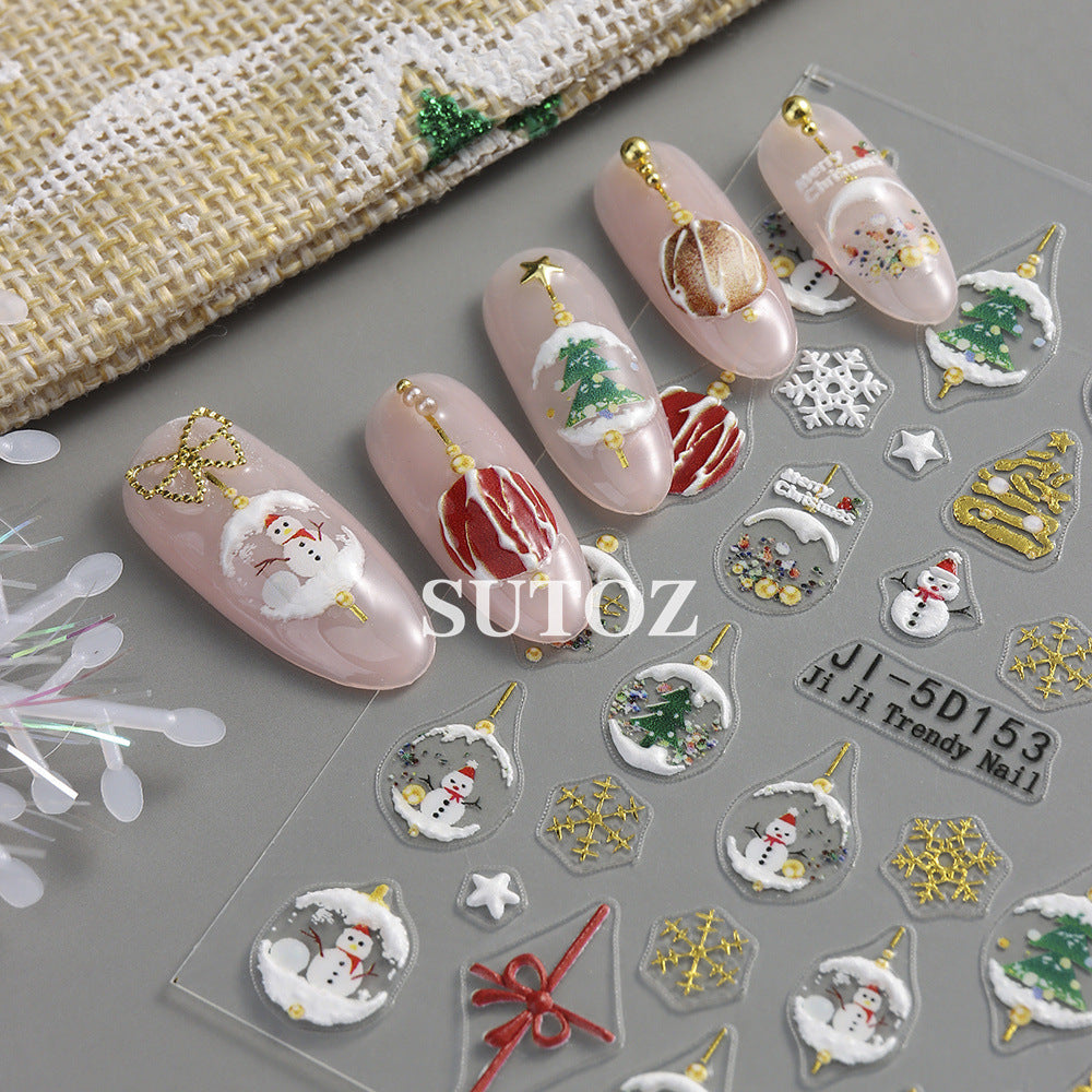 Wholesale 3pcs/pack Christmas 5D nail art embossed adhesive stickers