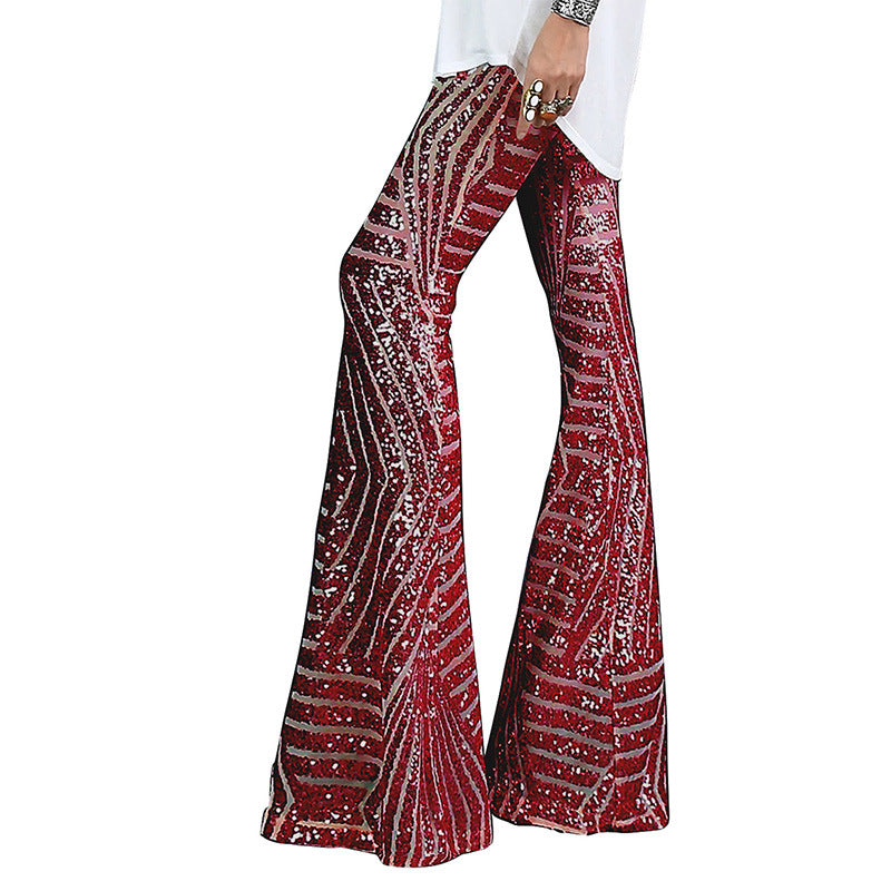 Wholesale Polyester Sequin Casual Pants Wide Leg Pants Loose High Waisted Long Pants