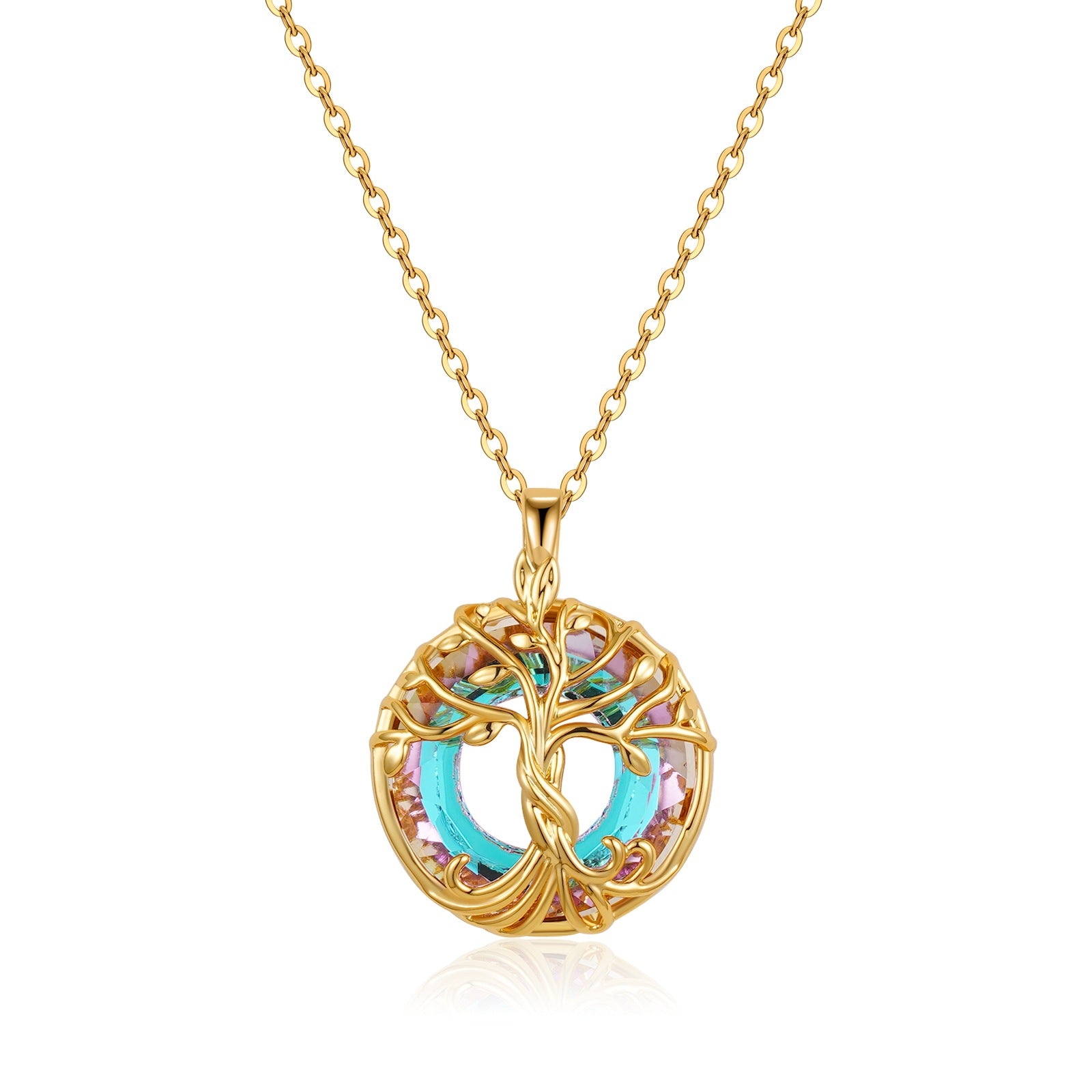 Wholesale Tree of Life Colored Crystal Round Necklace Collarbone Chain