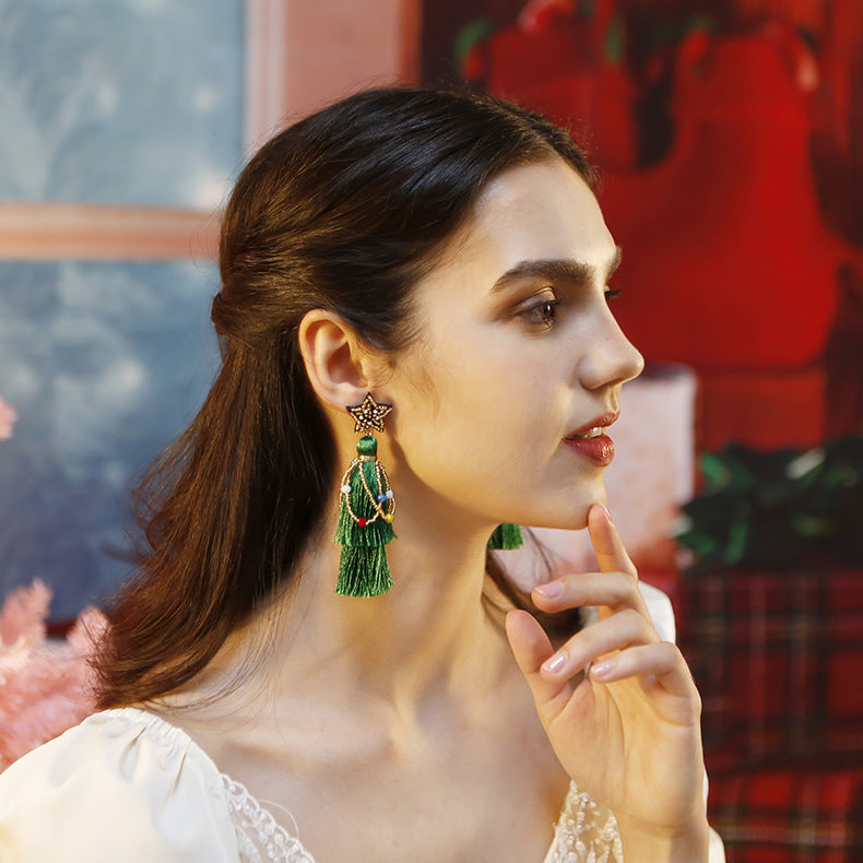 Wholesale Christmas Cartoon Bohemian Tassel Woven Handmade Earrings